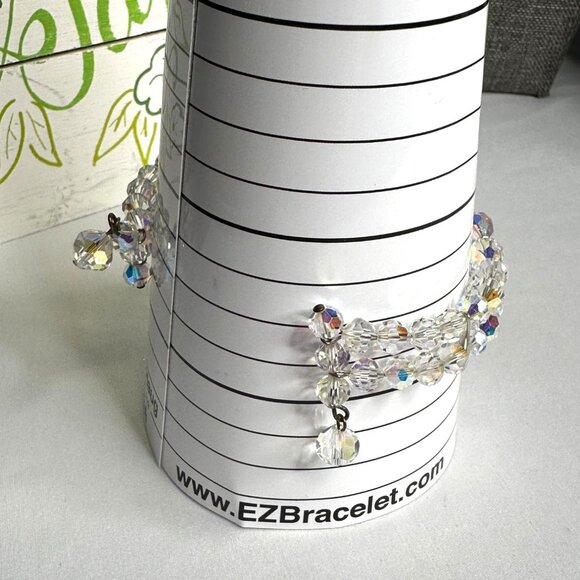 Vintage Aurora Borealis Crystal Beaded Cuff Bracelet W/ Dangle Charms Adjustable - Picture 8 of 8